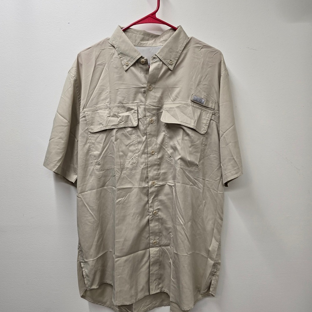 Ocean Coast Mens Large Tan Khaki Short Sleeve Ripstop Vented Fishing Shirt